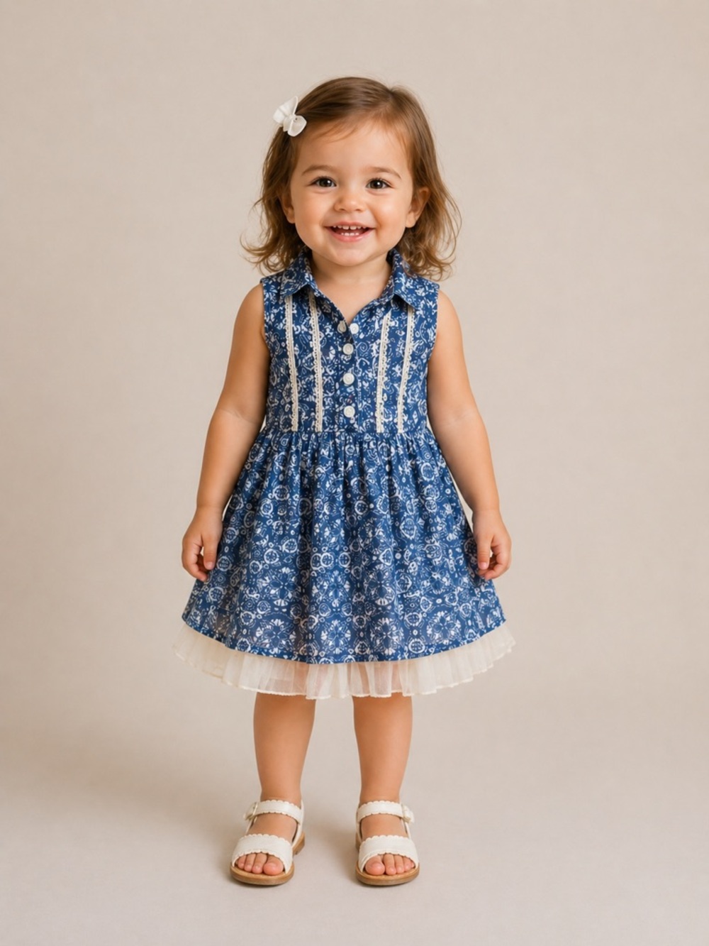 Sweet Heart Rose Sleeveless Toddler Girl Lace Back Blue Dress, 2T